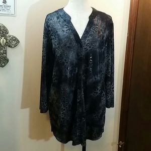 Chico's Navy Blue Animal Print Long Sleeve Shirt